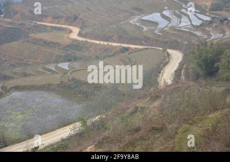 Vista panoramica dei campi di riso nel paese del Vietnam Foto Stock