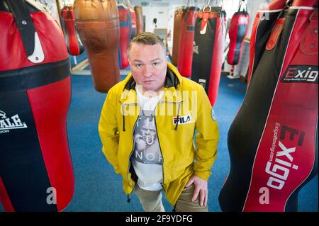 Stock picture 09/04/2018 of Bradley Welsh (ora deceduto) at the Holyrood Boxing Gym, Duddingston, Edinburgh. Gallese fu assassinato a casa sua nel 2019. Foto Stock