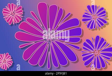 fiori hawaiani rosa e viola galleggiano sopra un blu e sfondo con sfumatura arancione Foto Stock