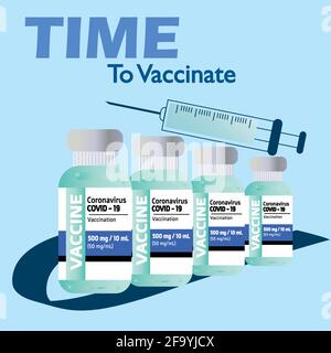 Illustrazione del vaccino del coronavirus. Tempo di vaccinare. Covid-19 trattamento medico - Vector Illustrazione Vettoriale