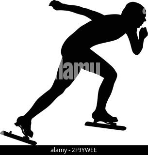 atleta femminile speed skater silhouette nera su sfondo bianco Illustrazione Vettoriale