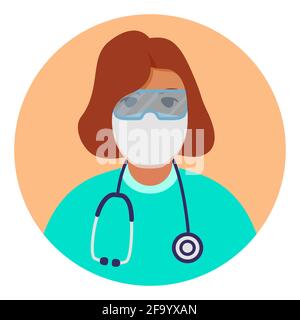 Persone che indossano maschera chirurgica protettiva.Donna in maschera facciale per prevenire l'infezione da coronavirus.Medical staff.Vector piatto. Illustrazione Vettoriale