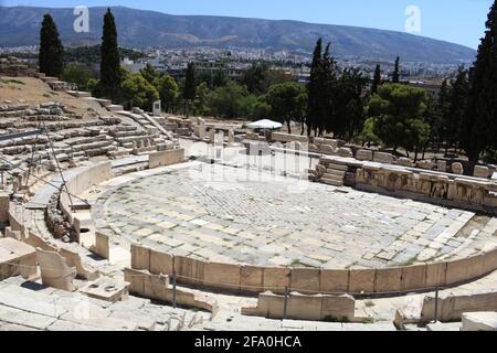 Resti del Teatro di Dioniso vicino Acropoli, Atene, Grecia Foto Stock