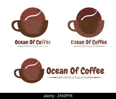 Illustrazione disegno vettoriale dell'oceano del modello del logo del caffè per la vostra azienda o azienda Illustrazione Vettoriale