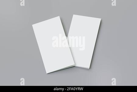 mockup con due volantini vuoti piegati modello di brochure 3d rappresentazione dell'illustrazione Foto Stock