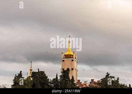 Chiesa di San Nicola e Alessandra di Roma. La cupola della vecchia chiesa circondata da gabbiani. Foto Stock