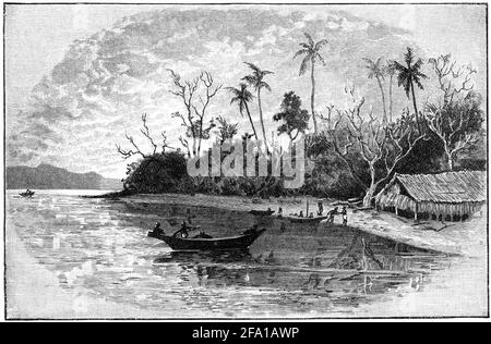 Incisione di Dinner Island in Nuova Guinea, durante il 1880 Foto Stock