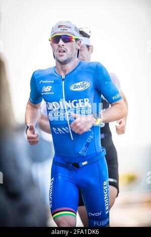 Mogan (Isole Canarie). Patrick Lange gareggia nella Mogan Triathlon Challenge nel 2018. Foto Stock