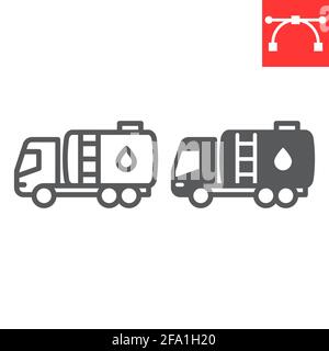 Icona della linea e del glifo della petroliera, del carico e della logistica del carburante, icona del vettore del carro armato, grafica vettoriale, segno del contorno del tratto modificabile, eps 10. Illustrazione Vettoriale