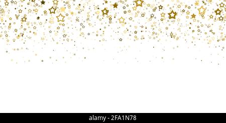 Le stelle d'oro confetti. Senza cuciture motivo orizzontale caduta stellata casuale. Lussuoso luccicante stellare casualmente cadente su sfondo bianco. Capodanno e CHRI Illustrazione Vettoriale