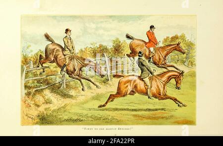 Colour Fox Hunting illustrazione dal libro ' The Best season record ' selezionato e ripubblicato da 'The Field' da Captain Pennell-Elmhirst, Edward 1845-1916; illustrato da John Sturgess, pubblicato a Londra da George Routledge e Sons 1884 Foto Stock