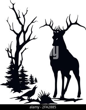 Cervi - stencil della fauna selvatica - Silhouette del cervo, Clitpart della fauna selvatica isolato su bianco Illustrazione Vettoriale
