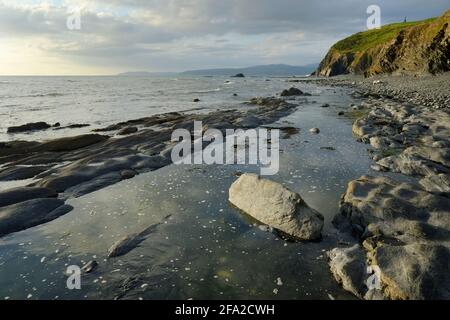 Costa del Galles occidentale a Aberwennol Bay, Borth, Ceredigion Foto Stock