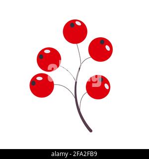 Mazzo di cinque bacche di viburno rosso, elemento floreale di decorazione in stile doodle, disegno a mano. Illustrazione Vettoriale