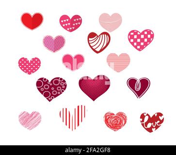 Set di forme cardiache di colore rosso e rosa Illustrazione Vettoriale