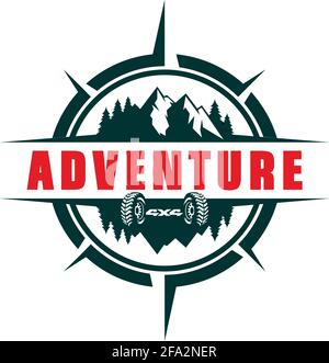 mountain compass adventure logo icona concetto vettoriale grafica Illustrazione Vettoriale
