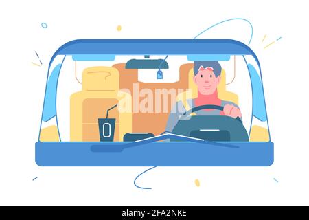 Uomo al volante in auto Illustrazione Vettoriale