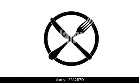 Icona cucina. Illustrazione vettoriale con lama e forcella incrociate in un cerchio Illustrazione Vettoriale