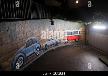 Bemalte Tiefgaragen-Einfahrt. Schanzenviertel Amburgo. Foto Stock