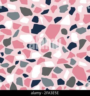 Pavimento a terrazzo vettoriale motivo senza giunture. Classico terrazzo veneziano di pavimento in pietra, granito, quarzo. Illustrazione Vettoriale