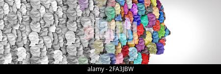 Il cambiamento demografico e la demografia in evoluzione come un grande gruppo di persone come una diversità in evoluzione in una popolazione. Foto Stock