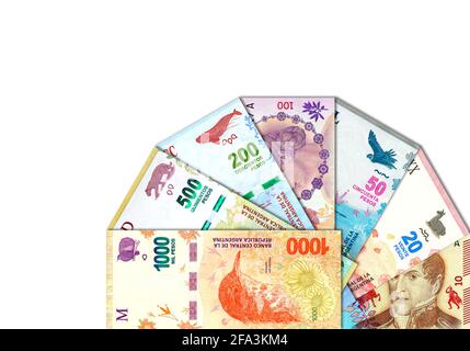 Banconote in peso argentino. Soldi, soldi. Foto Stock