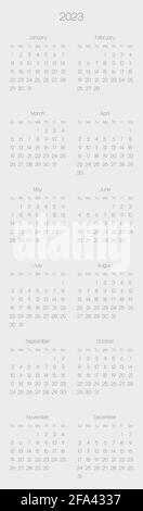 Calendario annuale mensile dell'anno 2023 Illustrazione Vettoriale