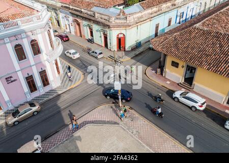 GRANADA, NICARAGUA - 28 APRILE 2016: Veduta aerea di un incrocio a Granada, Nicaragua Foto Stock