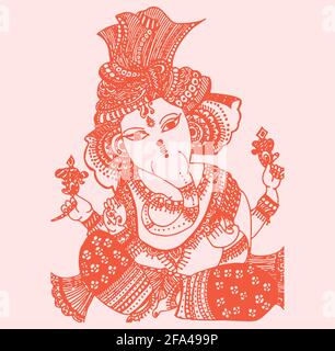 Disegno di Lord Ganesha o Vinayaka Illustrazione di contorno editabile Foto Stock