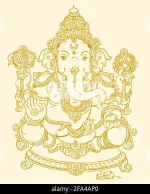 Disegno di Lord Ganesha o Vinayaka Illustrazione di contorno editabile Foto Stock