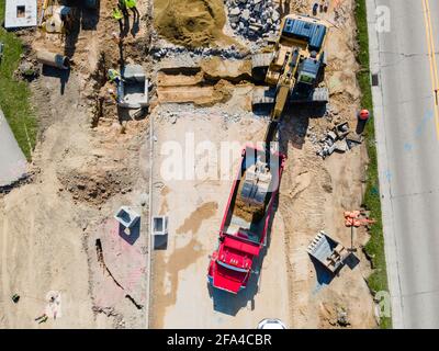 Costruzione lungo Fish Hatchery Road, Fitchburg, Wisconsin, USA. Foto Stock