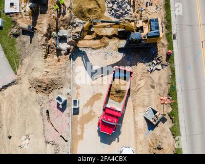 Costruzione lungo Fish Hatchery Road, Fitchburg, Wisconsin, USA. Foto Stock