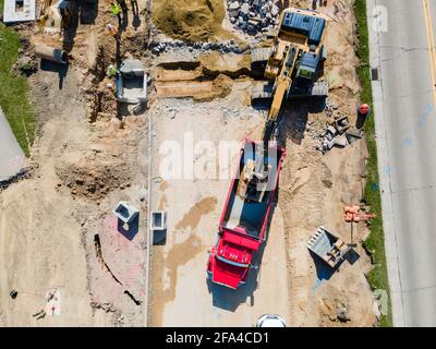 Costruzione lungo Fish Hatchery Road, Fitchburg, Wisconsin, USA. Foto Stock