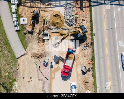 Costruzione lungo Fish Hatchery Road, Fitchburg, Wisconsin, USA. Foto Stock