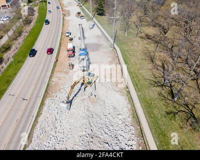 Costruzione lungo Fish Hatchery Road, Fitchburg, Wisconsin, USA. Foto Stock