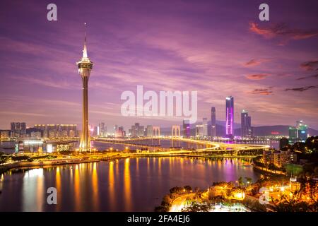 Scena notturna di Macao a West Bay Lake in Cina Foto Stock