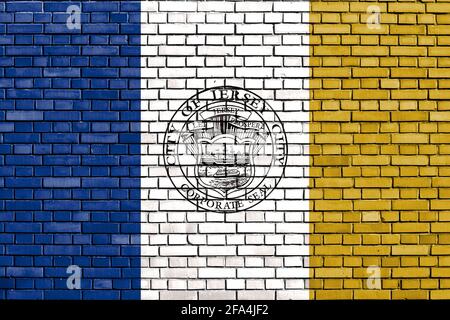 Bandiera di Jersey City dipinto su muro di mattoni Foto Stock