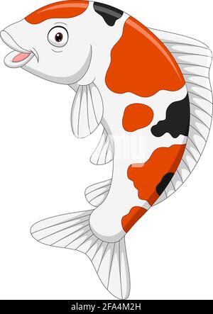 Cartoon carino koi pesce su sfondo bianco Illustrazione Vettoriale
