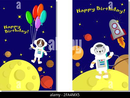 Modello di biglietto di auguri per buon compleanno con illustrazione dello spazio. Illustrazione dello spazio . Illustrazione Vettoriale