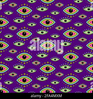 Pattugliatore con occhi astratti su sfondo viola. Simboli degli occhi. Illustrazione Vettoriale