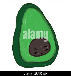 Illustrazione cartone animato icona divertente avocado con occhiali da sole neri isolati su sfondo bianco Illustrazione Vettoriale