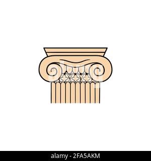 Antica colonna di marmo con maiuscola, disegnata a mano oggetto vettoriale isolato su sfondo bianco. Antico oggetto greco di architettura Illustrazione Vettoriale