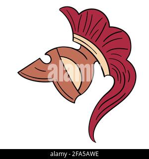 Casco di lusso con piume della Grecia antica, oggetto vettoriale isolato su sfondo bianco. Casco fenicio, articolo antico di armatura greca Illustrazione Vettoriale