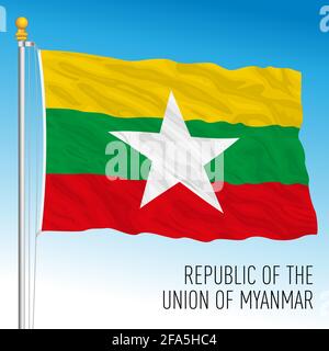 Bandiera nazionale ufficiale del Myanmar, paese asiatico, illustrazione vettoriale Illustrazione Vettoriale