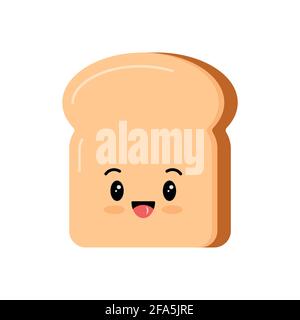 Cute pane pane fetta di pane kawaii cartoon icona isolato su sfondo bianco. Illustrazione Vettoriale