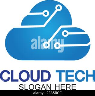 Modello icona logo tecnologia cloud.simbolo cloud con schema di circuito. IT e computer, Internet e illustrazione vettoriale della connettività. Illustrazione Vettoriale
