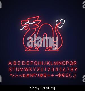 Icona di luce al neon del drago Loong Illustrazione Vettoriale