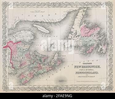 Colton's New Brunswick, Nova Scotia, Terranova e Principe Edoardo è. 1869 mappa Foto Stock