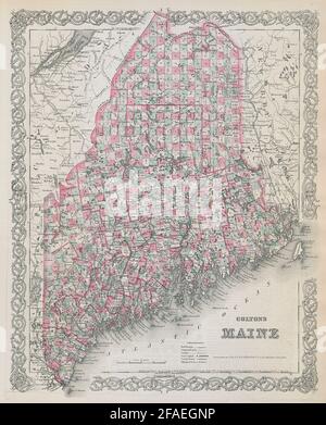 Colton's Maine. Decorativo antico Stati Uniti mappa 1869 vecchia carta Foto Stock