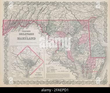 Colton's Delaware e Maryland. Distretto di Columbia. Mappa degli Stati UNITI 1869 Foto Stock